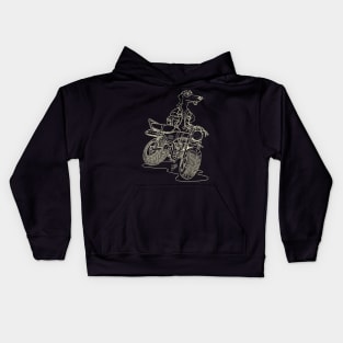 Daxhund and his motorcycle, dark shirts no background. Kids Hoodie